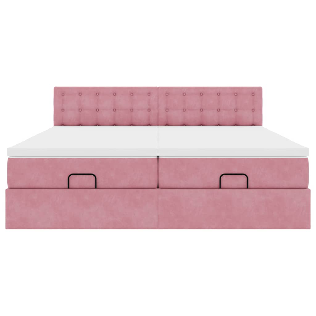 Struttura Letto Pouf con Materassi Rosa 200x200 cm Velluto