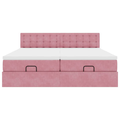 Struttura Letto Pouf con Materassi Rosa 200x200 cm Velluto