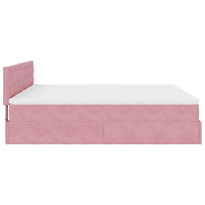 Struttura Letto Pouf con Materassi Rosa 200x200 cm Velluto