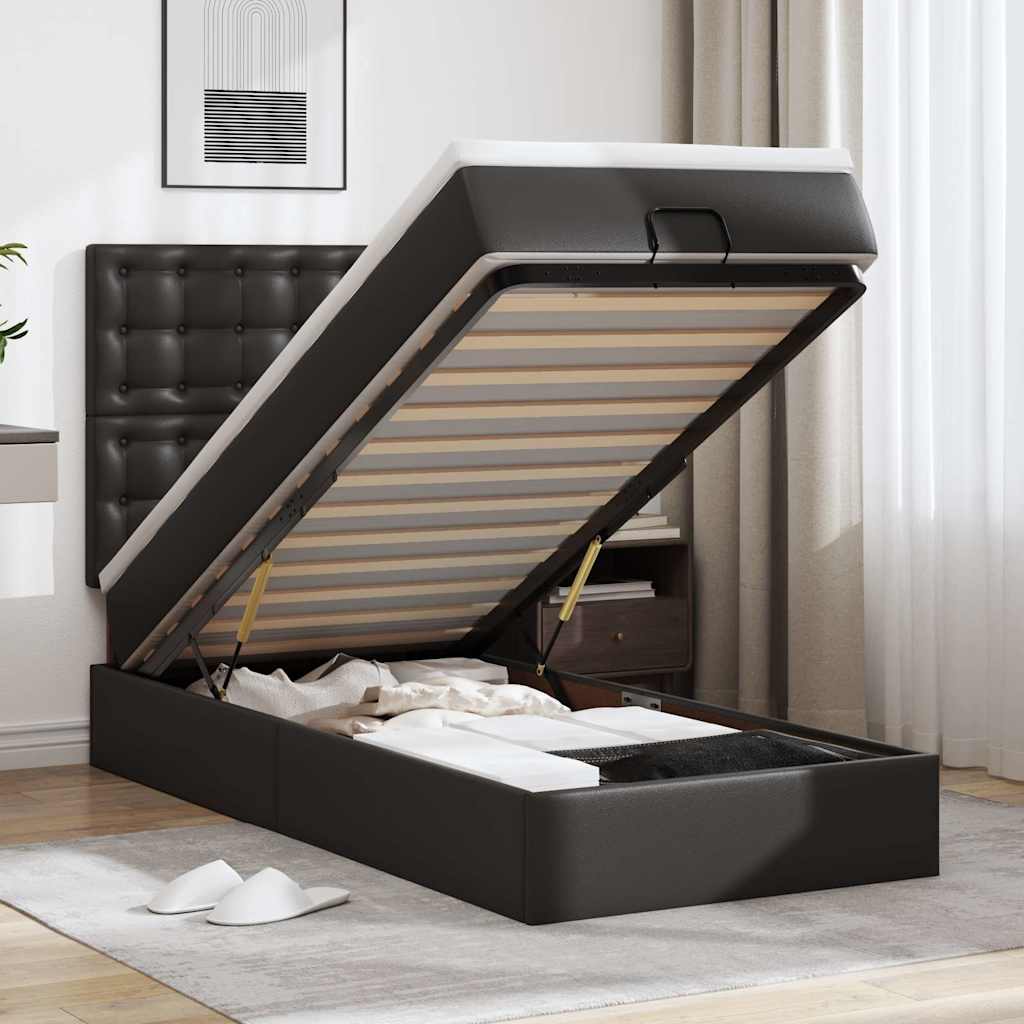 Letto Pouf con Materasso Nero 80x200 cm Similpelle