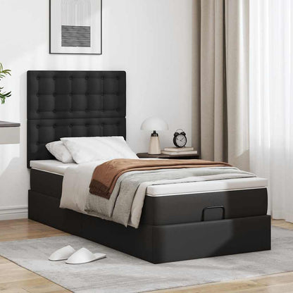 Letto Pouf con Materasso Nero 90x190 cm Similpelle