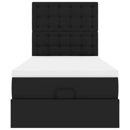 Letto Pouf con Materasso Nero 90x190 cm Similpelle