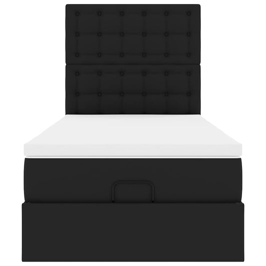 Letto Pouf con Materasso Nero 90x190 cm Similpelle