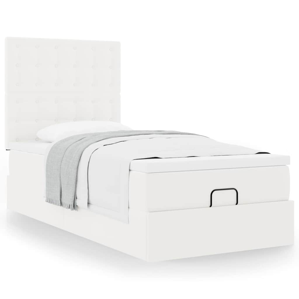 Letto Pouf con Materasso Bianco 90x190 cm Similpelle