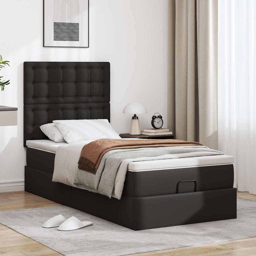 Letto Pouf con Materasso Nero 100x200 cm Similpelle | homemem39