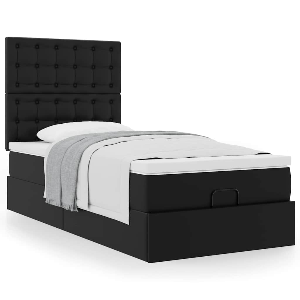 Letto Pouf con Materasso Nero 100x200 cm Similpelle | homemem39