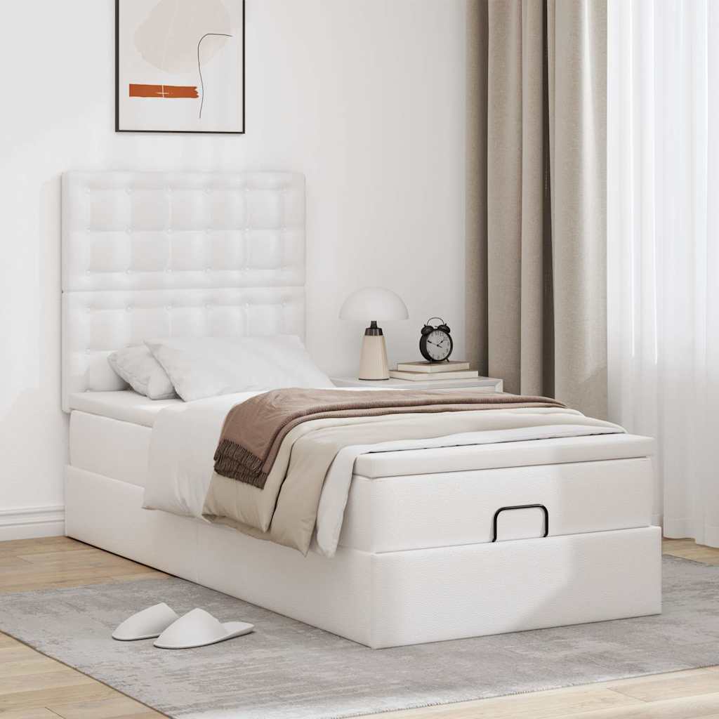 Letto Pouf con Materasso Bianco 100x200 cm Similpelle | homemem39