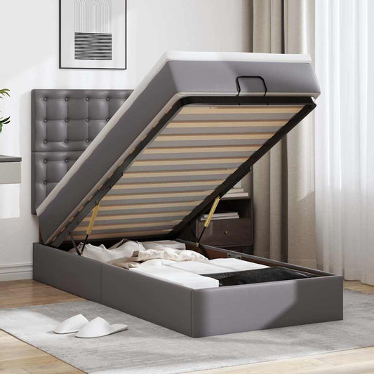 Letto Pouf con Materasso Grigio 100x200 cm Similpelle | homemem39