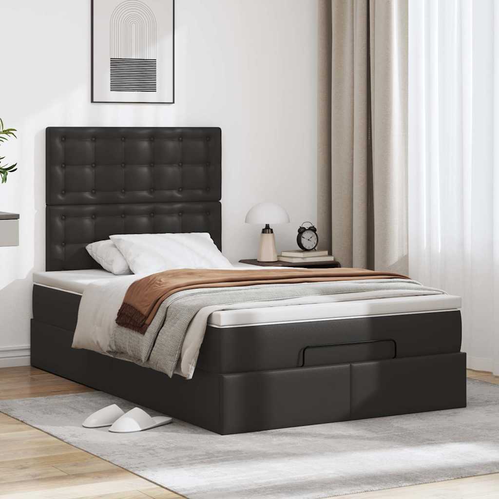 Struttura Letto Pouf con Materasso Nero 120x200 cm Similpelle | homemem39