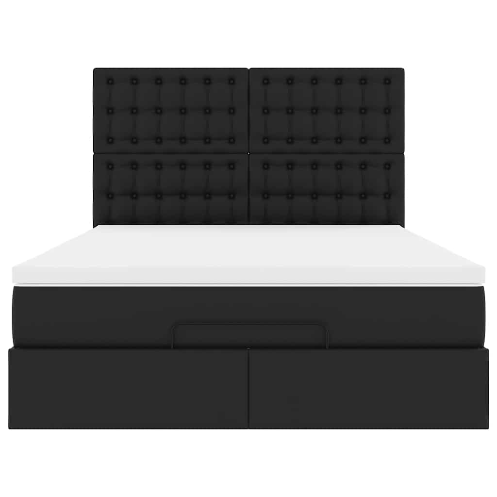 Struttura Letto Pouf con Materasso Nero 140x190 cm Similpelle