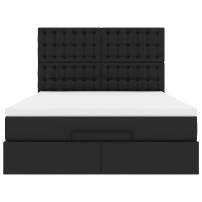 Struttura Letto Pouf con Materasso Nero 140x190 cm Similpelle