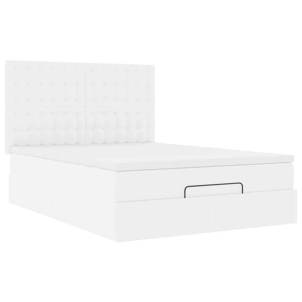 Struttura Letto Pouf con Materasso Bianco 140x190 cm Similpelle