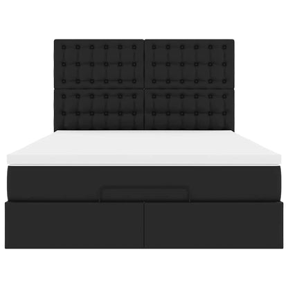 Struttura Letto Pouf con Materasso Nero 140x200 cm Similpelle
