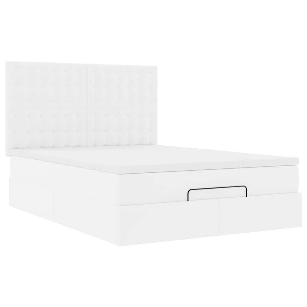 Struttura Letto Pouf con Materasso Bianco 140x200 cm Similpelle