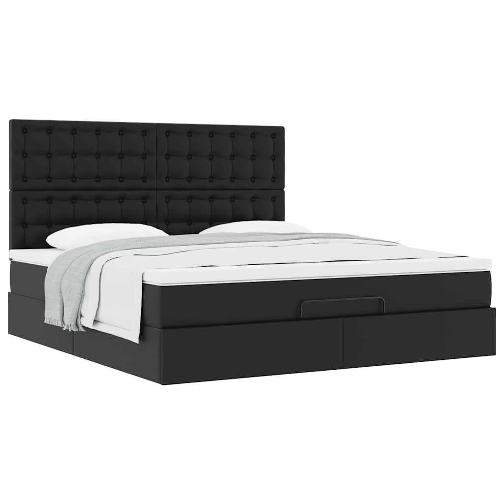 Struttura Letto Pouf con Materasso Nero 160x200 cm Similpelle | homemem39