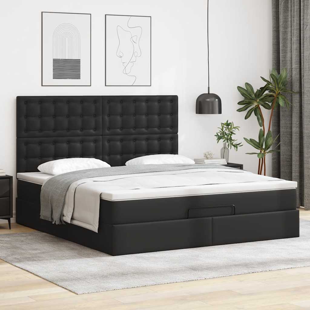 Struttura Letto Pouf con Materasso Nero 160x200 cm Similpelle | homemem39