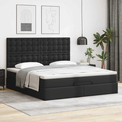 Struttura Letto Pouf con Materasso Nero 160x200 cm Similpelle | homemem39