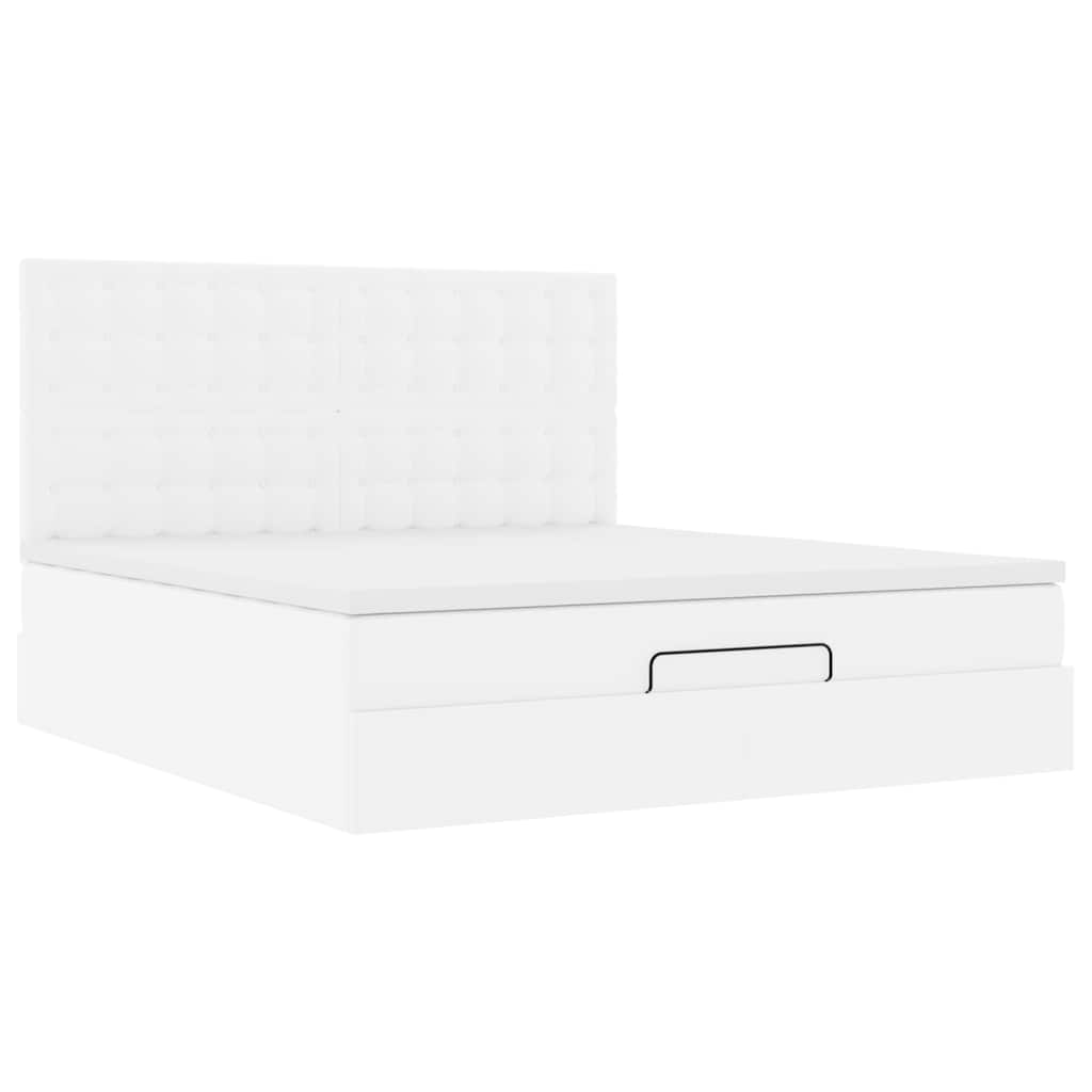 Struttura Letto Pouf con Materasso Bianco 180x200 cm Similpelle | homemem39