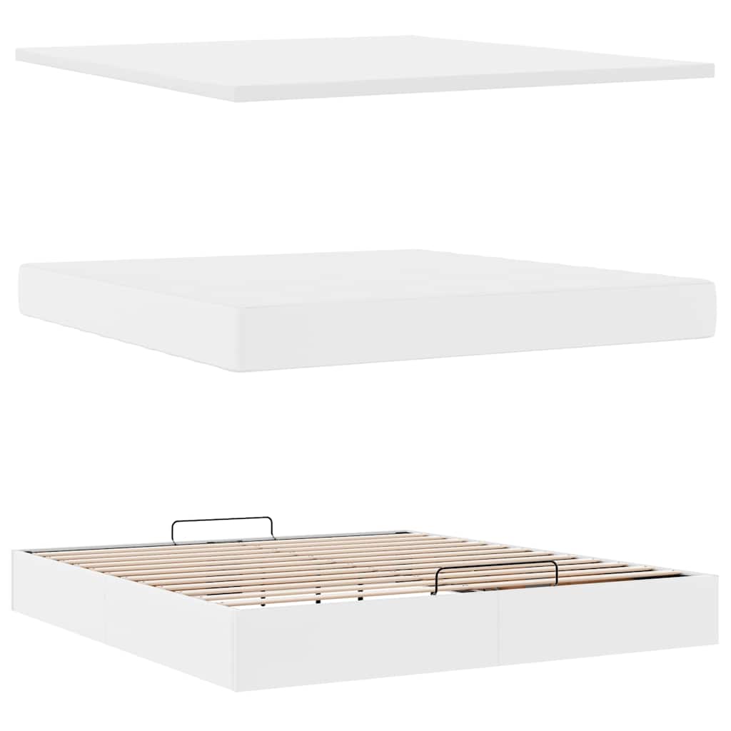 Struttura Letto Pouf con Materasso Bianco 180x200 cm Similpelle | homemem39