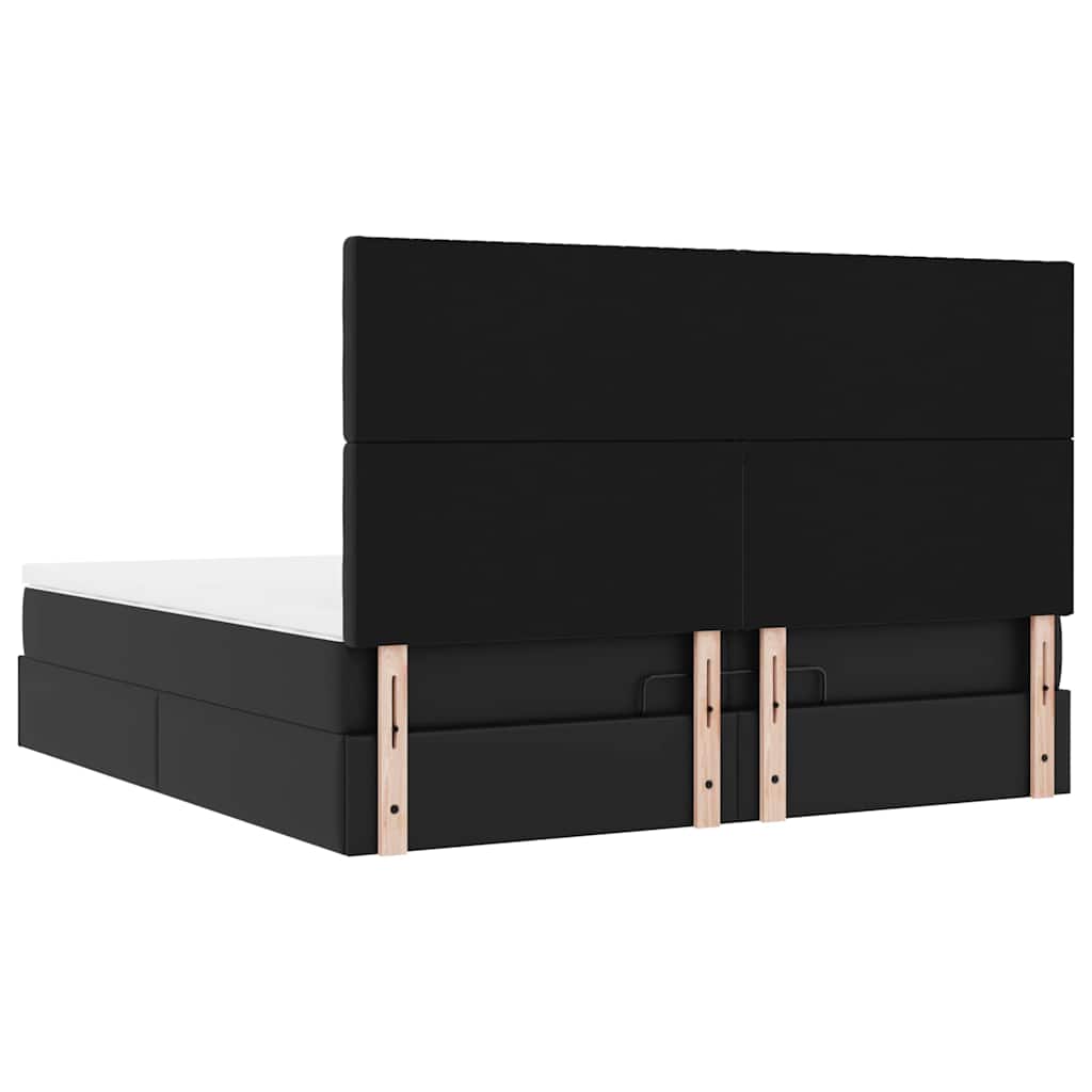 Struttura Letto Pouf con Materassi Nero 200x200 cm Similpelle