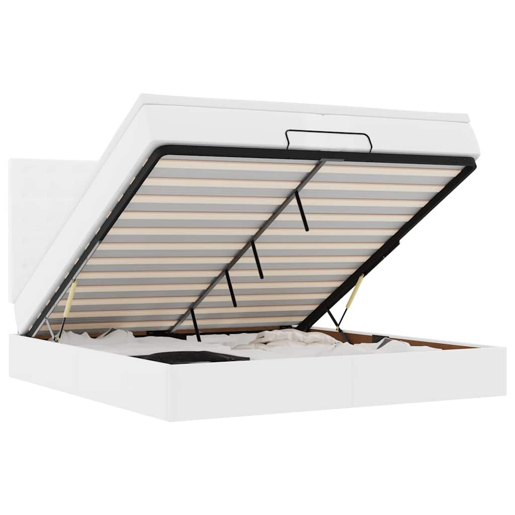 Struttura Letto Pouf con Materassi Bianco 200x200 cm Similpelle