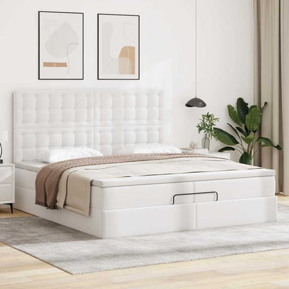 Struttura Letto Pouf con Materassi Bianco 200x200 cm Similpelle