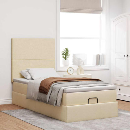 Struttura Letto Pouf con Materasso Crema 80x200 cm in Tessuto