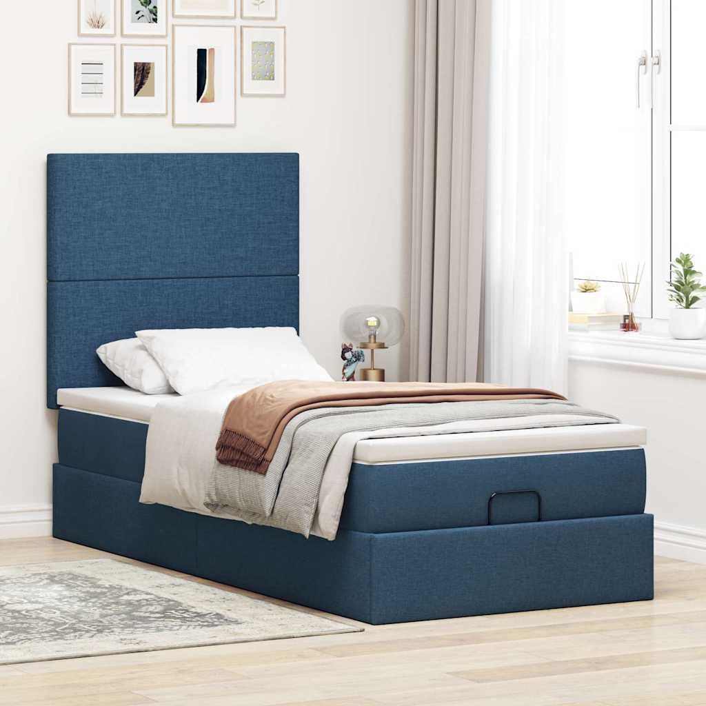 Struttura Letto Pouf con Materasso Blu 80x200 cm in Tessuto | homemem39
