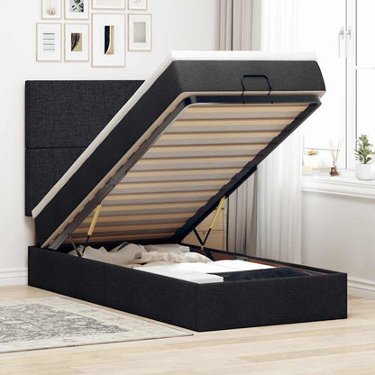 Struttura Letto Pouf con Materasso Nero 90x190 cm in Tessuto