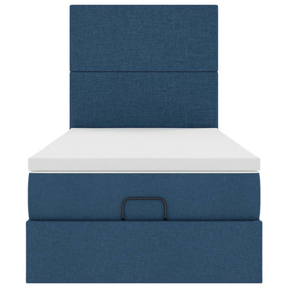 Struttura Letto Pouf con Materasso Blu 90x200 cm in Tessuto