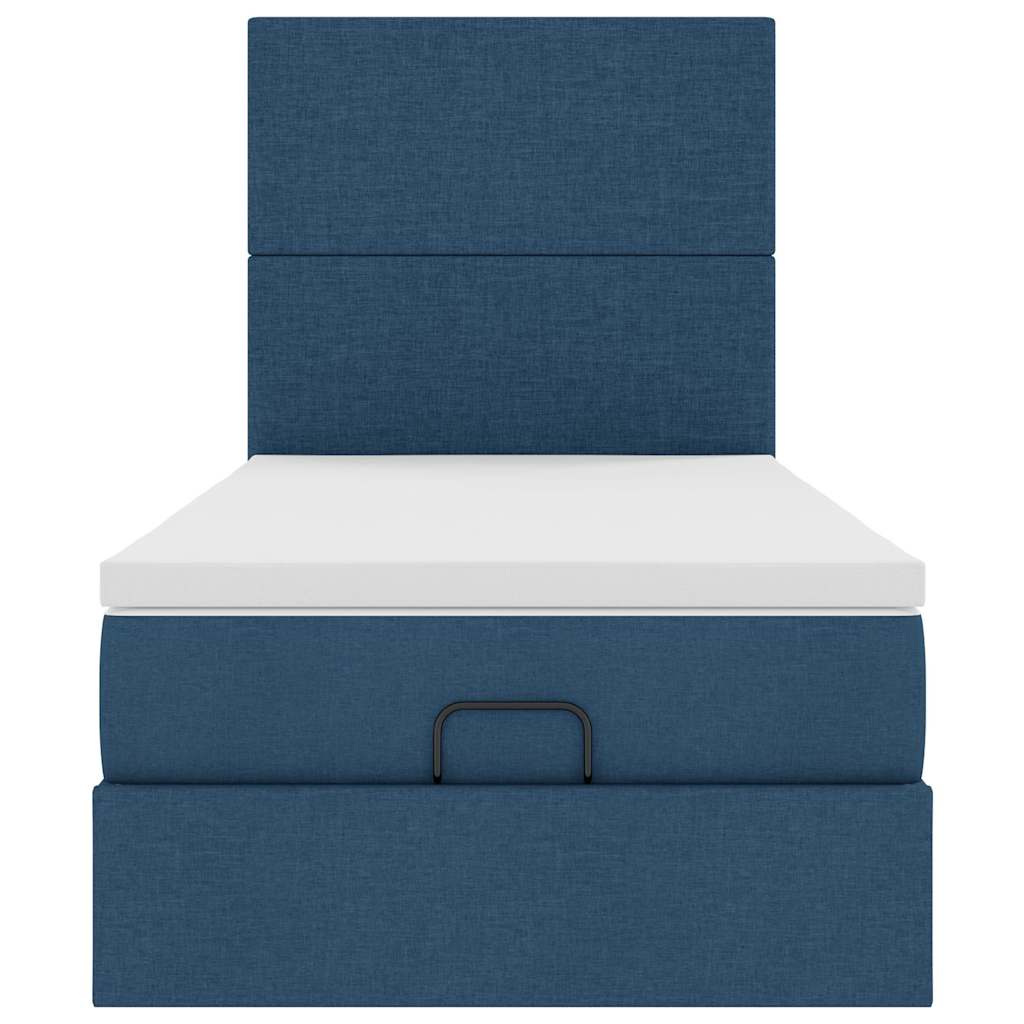 Pouf Letto con Materasso Blu 90x200 cm in Tessuto