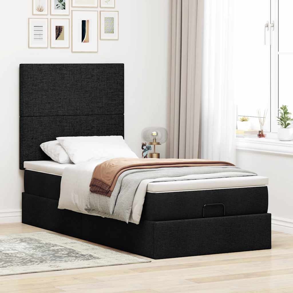 Pouf Letto con Materasso Nero 100x200 cm in Tessuto | homemem39