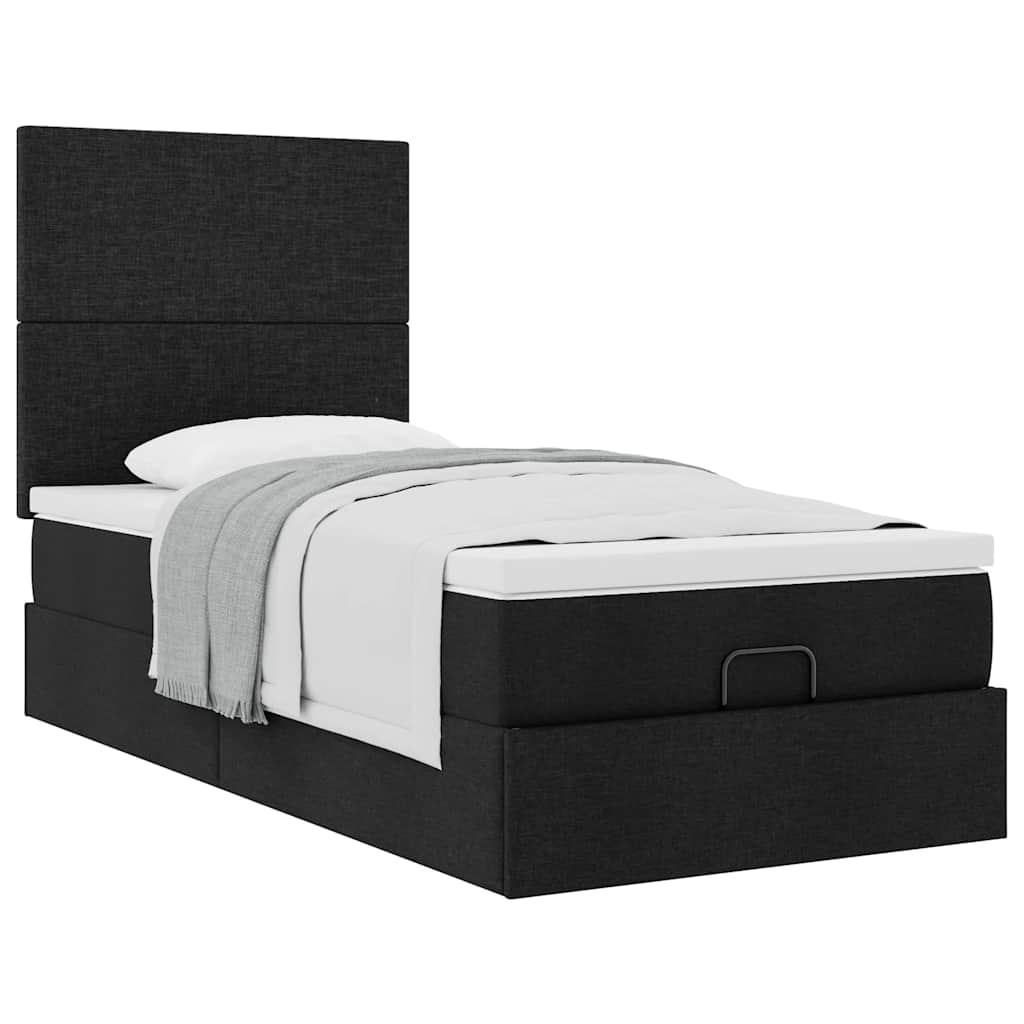 Pouf Letto con Materasso Nero 100x200 cm in Tessuto | homemem39