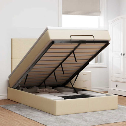 Struttura Letto Pouf con Materasso Crema 120x190 cm in Tessuto