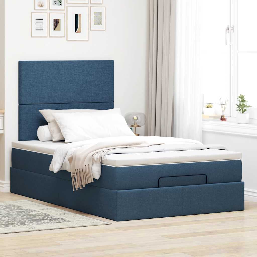 Struttura Letto Pouf con Materasso Blu 120x190 cm in Tessuto