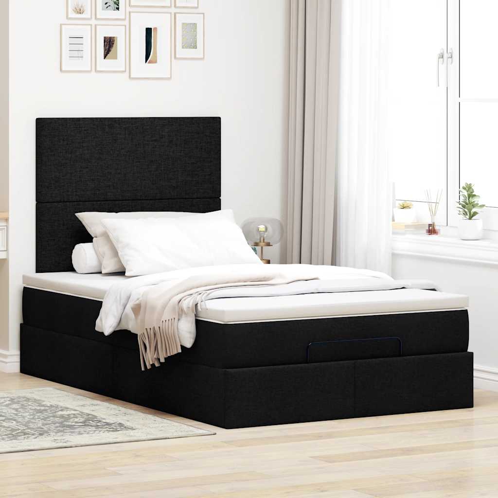Struttura Letto Pouf con Materasso Nero 120x200 cm in Tessuto - homemem39