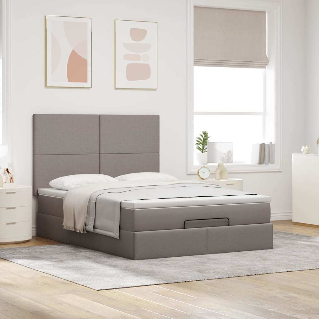Struttura Letto Pouf con Materasso Tortora 140x190 cm Tessuto