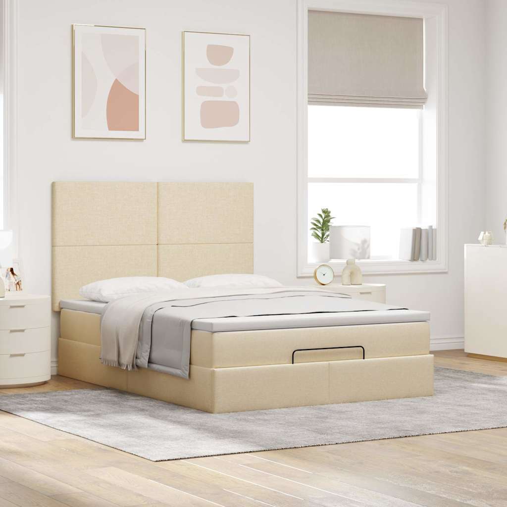 Struttura Letto Pouf con Materasso Crema 140x190 cm in Tessuto | homemem39