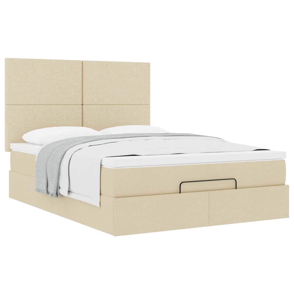 Struttura Letto Pouf con Materasso Crema 140x190 cm in Tessuto | homemem39