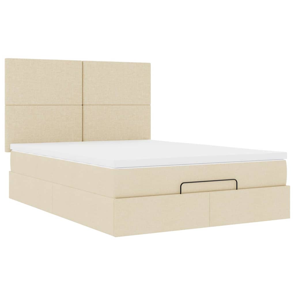 Struttura Letto Pouf con Materasso Crema 140x190 cm in Tessuto | homemem39