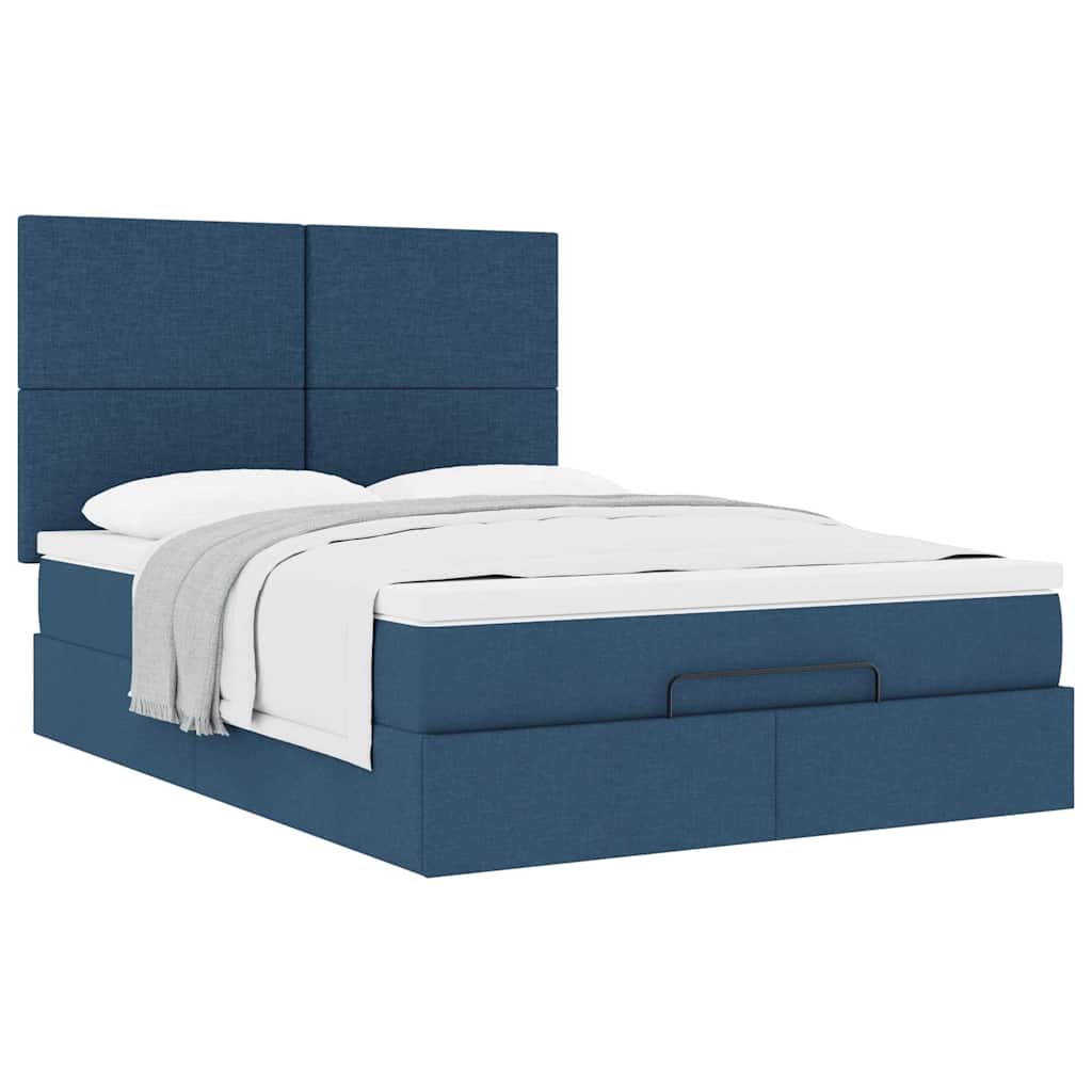 Struttura Letto Pouf con Materasso Blu 140x190 cm in Tessuto | homemem39