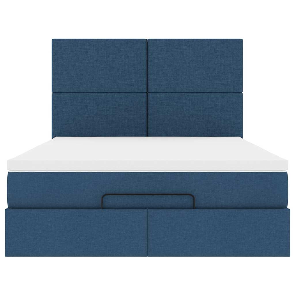 Struttura Letto Pouf con Materasso Blu 140x190 cm in Tessuto | homemem39
