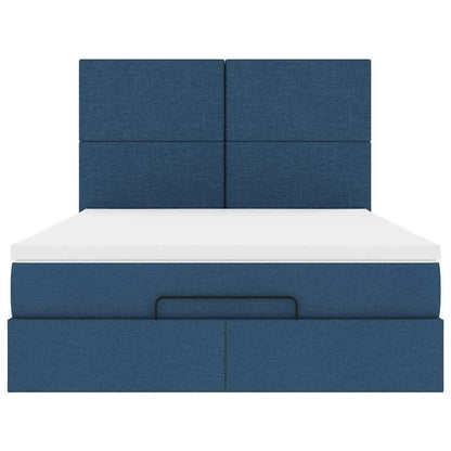 Struttura Letto Pouf con Materasso Blu 140x190 cm in Tessuto | homemem39