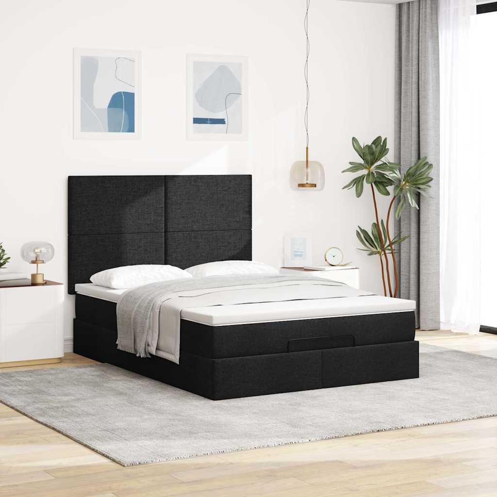Struttura Letto Pouf con Materasso Nero 140x200 cm in Tessuto | homemem39