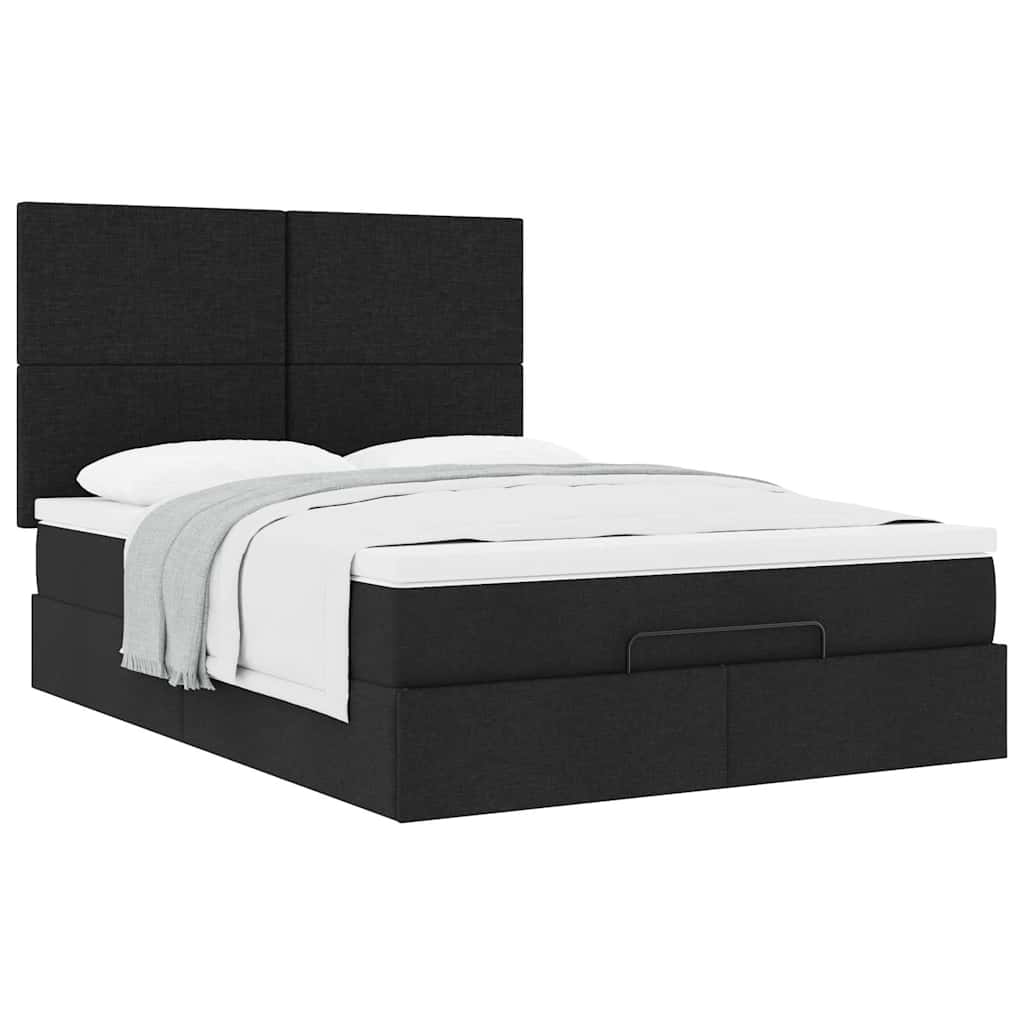 Struttura Letto Pouf con Materasso Nero 140x200 cm in Tessuto | homemem39