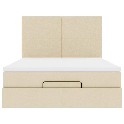 Struttura Letto Pouf con Materasso Crema 140x200 cm in Tessuto | homemem39