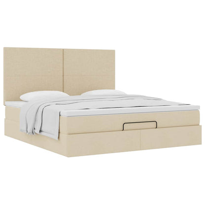 Struttura Letto Pouf con Materasso Crema 160x200 cm in Tessuto | homemem39
