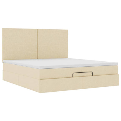 Struttura Letto Pouf con Materasso Crema 160x200 cm in Tessuto | homemem39