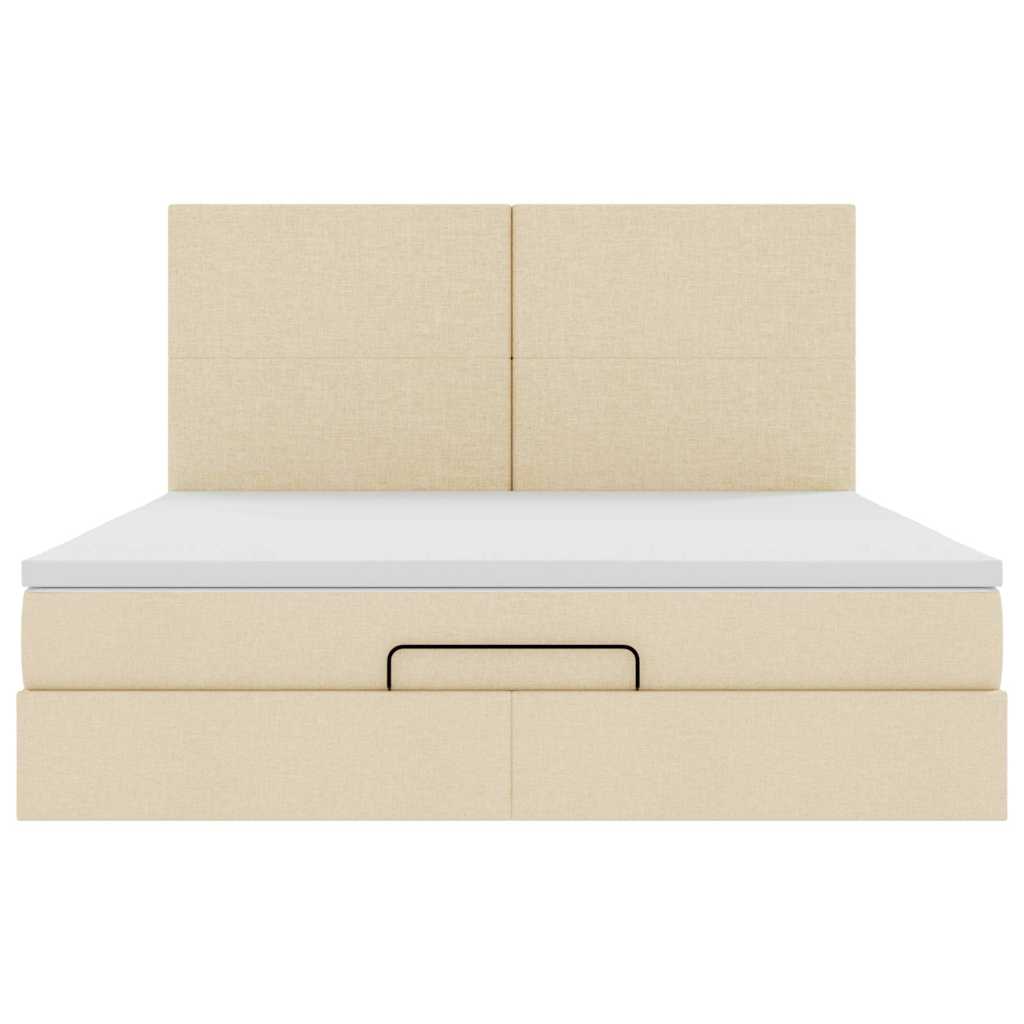 Struttura Letto Pouf con Materasso Crema 160x200 cm in Tessuto | homemem39