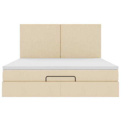 Struttura Letto Pouf con Materasso Crema 160x200 cm in Tessuto | homemem39